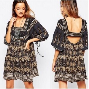 Free People Midsummer Night Dream Boho Eyelet‎ Lace Babydoll Tunic Dress Size S